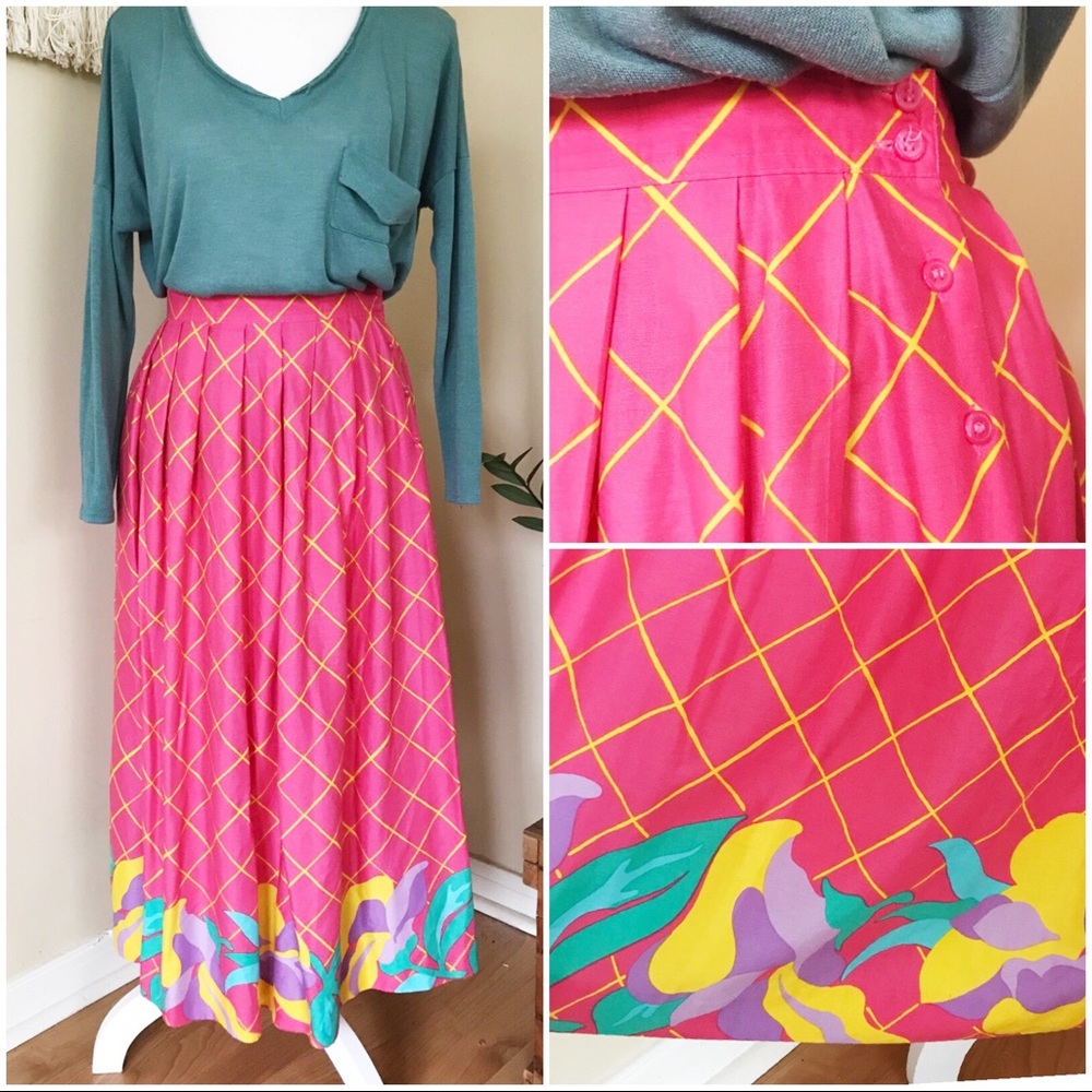 <Lord & Taylor> Pink Tropical Floral Maxi Skirt
